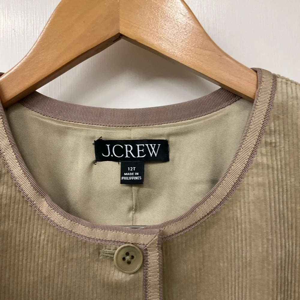 J Crew Parc Corduroy Collarless Stretch Beige Buckthorn Dress 12 Tall
